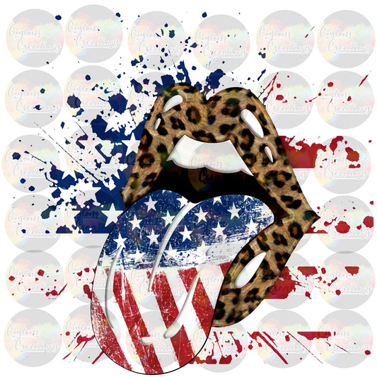Red White Blue Flag Leopard Lips Tongue Patriotic Print Sublimation Transfer Ready To Press
