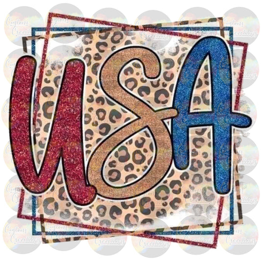 USA Red White Blue Boxes Glitter Leopard Sublimation Transfer Ready To Press