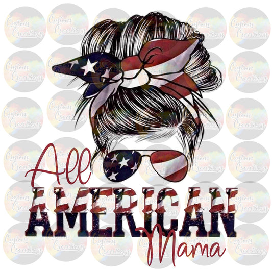 All American Mama Red White Blue Glitter Flag Stars Sublimation Transfer Ready To Press