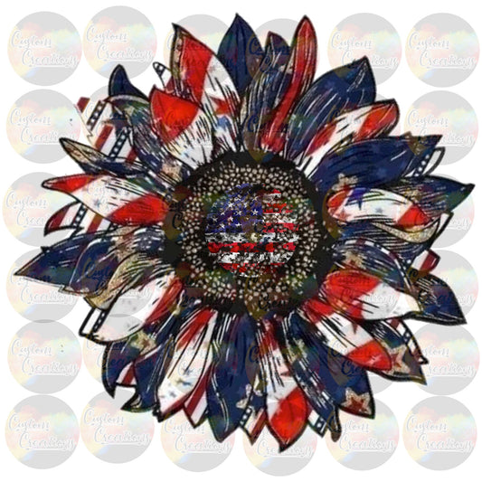 All American Sunflower Red White Blue Glitter Flag Stars Sublimation Transfer Ready To Press
