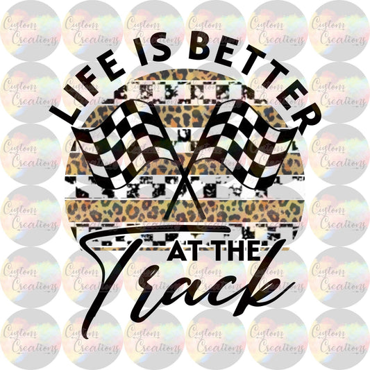 Life Is Better At The Tracks with Cheetah Print and Racing Flag Digital Download File PNG JPEG