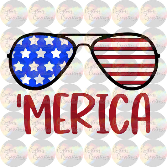 Merica America 'Merica Sunglasses Red White Blue Stars Holiday Patriotic Sublimation Transfer Ready To Press