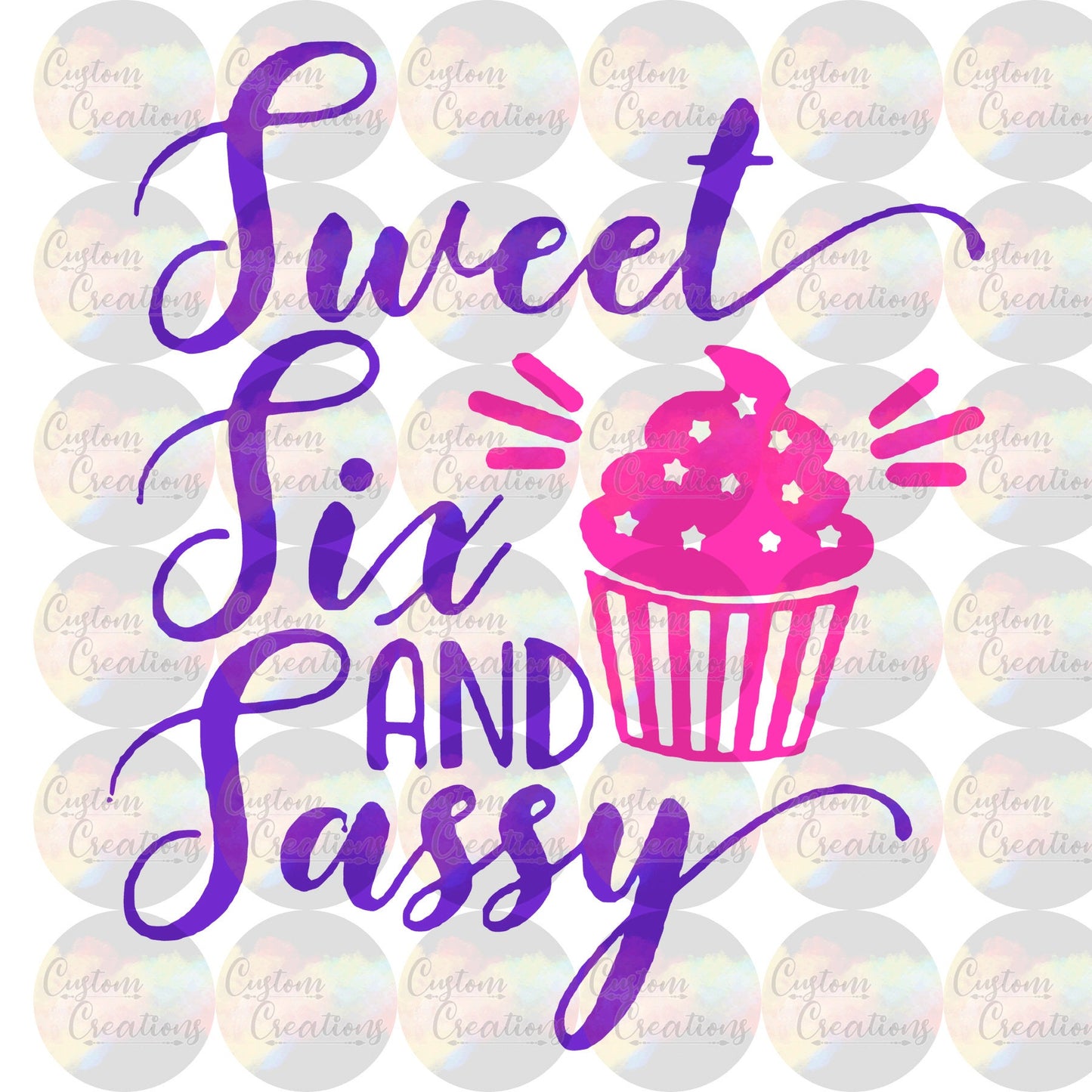Sweet Six and Sassy Pink Purple Cupcake Birthday  Print Sublimation Transfer Ready To Press