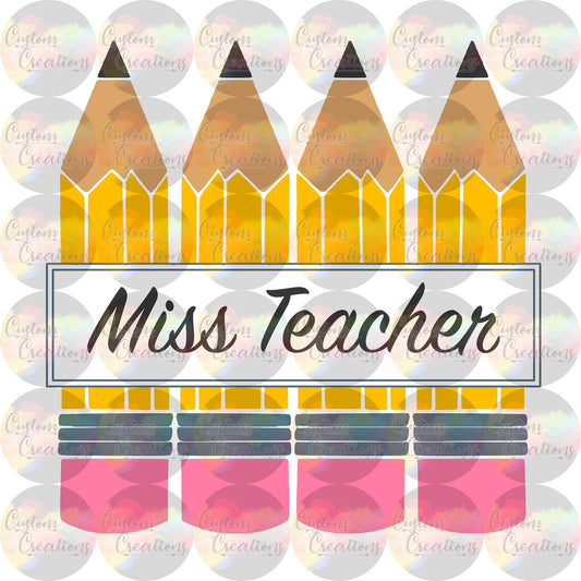 Pencil Teacher Template Digital Download File PNG