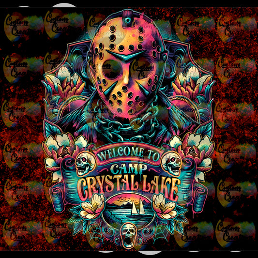 Spooky Horror Camp Crystal Lake Scary Sublimation Transfer For Skinny Non Taper Tumbler Ready To Press