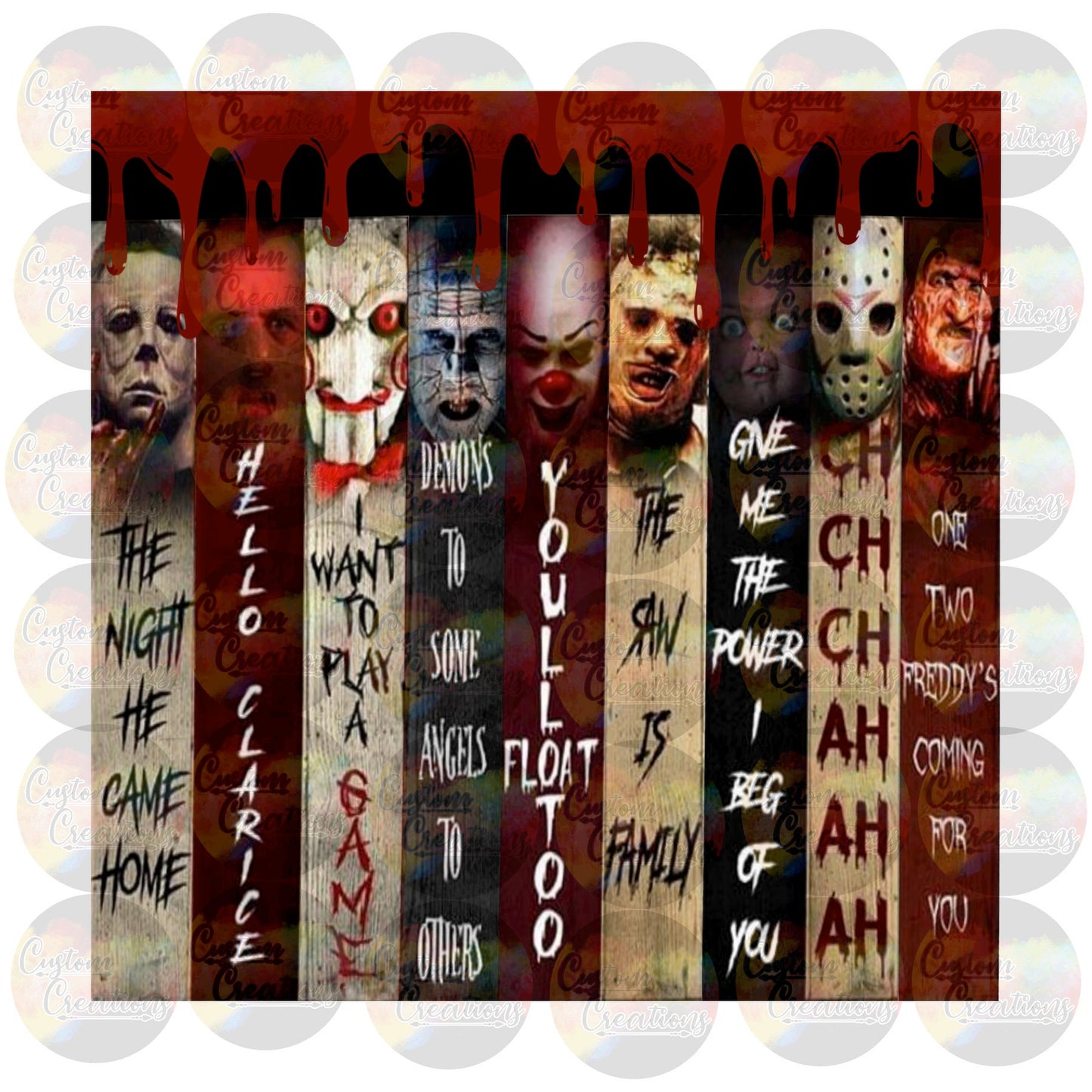 Spooky Horror Halloween Scary Characters Sublimation Transfer For Skinny Non Taper Tumbler Ready To Press
