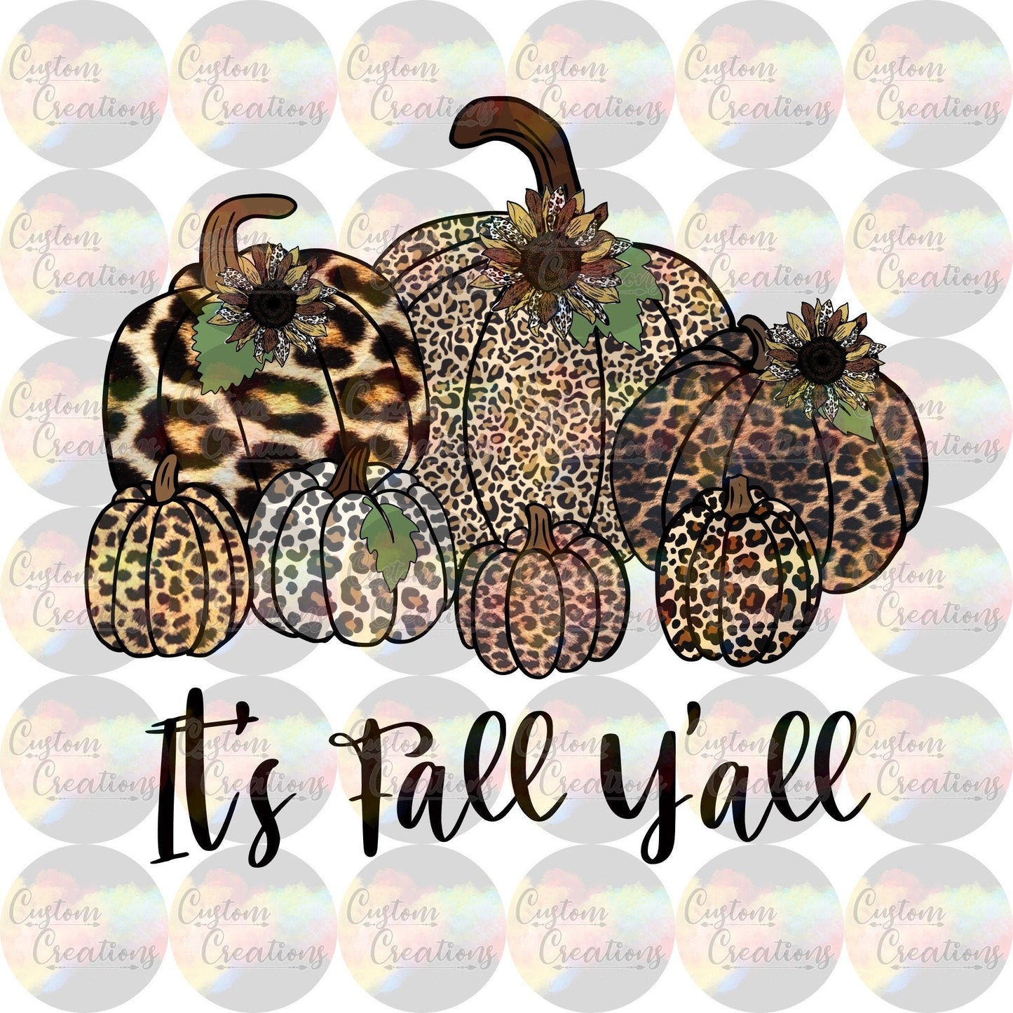 It's Fall Y'all Pumpkins with Cheetah Print and Leopard Print 3.5" Clear Laser Printed Waterslide