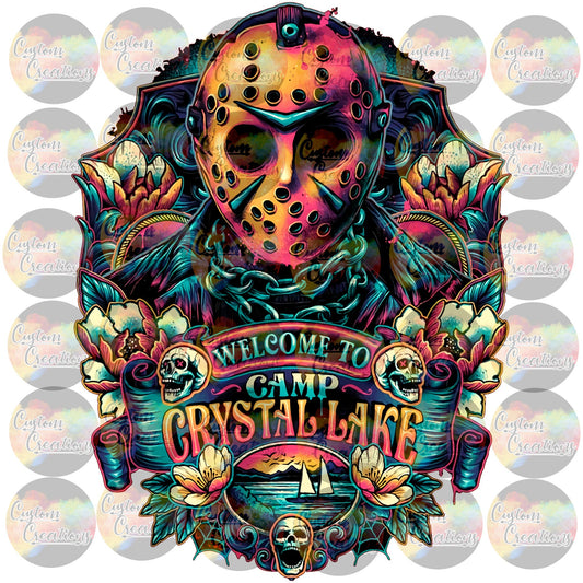 Spooky Scary Halloween Camp Crystal Lake Knife Blood Gore Print Sublimation Transfer Ready To Press