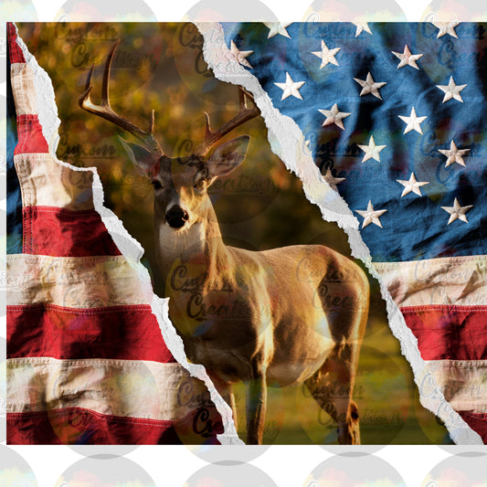 Deer American Flag Hunting Sublimation Transfer For Skinny Non Taper Tumbler Ready To Press