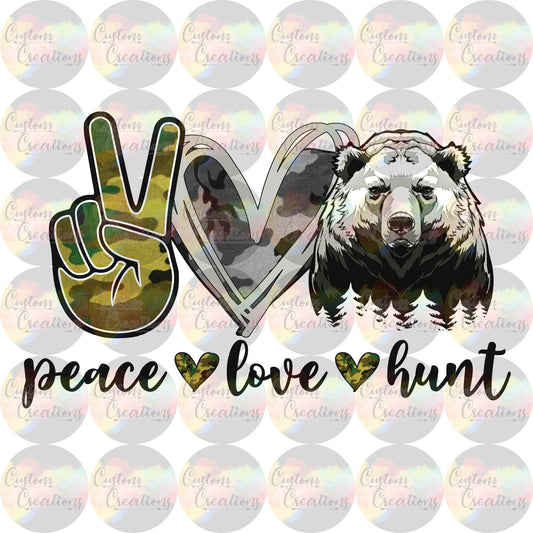 Peace Love Hunt with Bear 3.5" Clear Laser Printed Waterslide