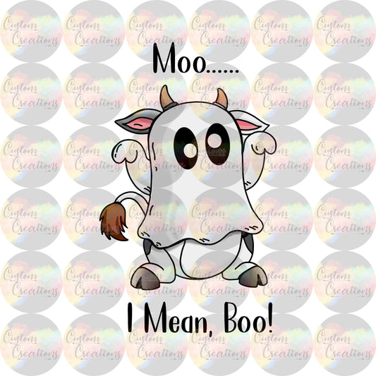 Moo I Mean Boo Funny Ghost Halloween 3.5" Clear Laser Printed Waterslide