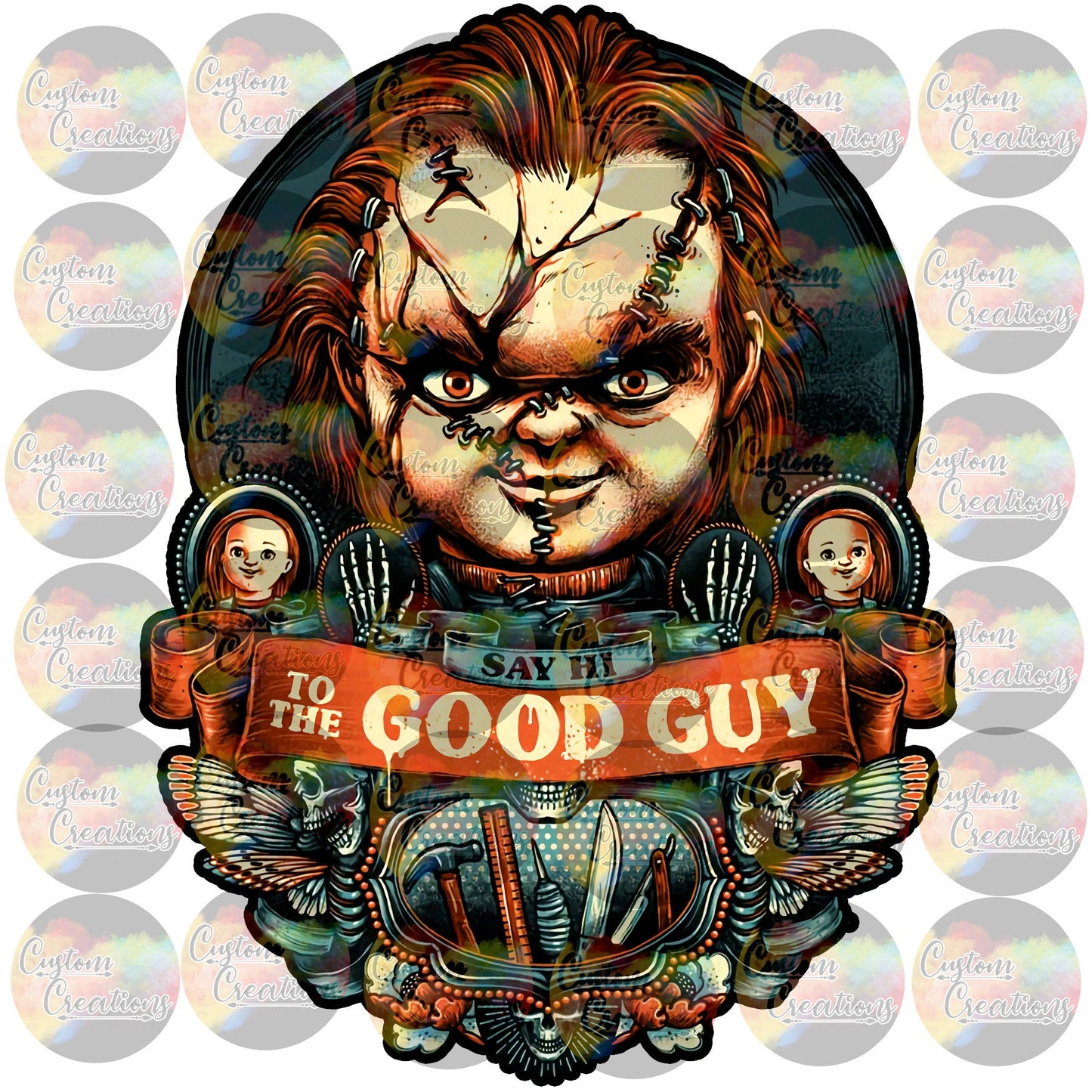 Spooky Scary Chucky Doll Creepy Knife Blood Gore Print Sublimation Transfer Ready To Press