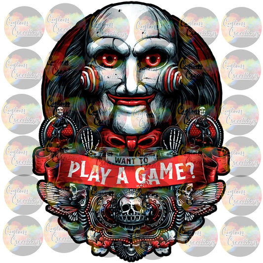 Spooky Saw Play a Game Blood Gore Print Sublimation Transfer Ready To Press