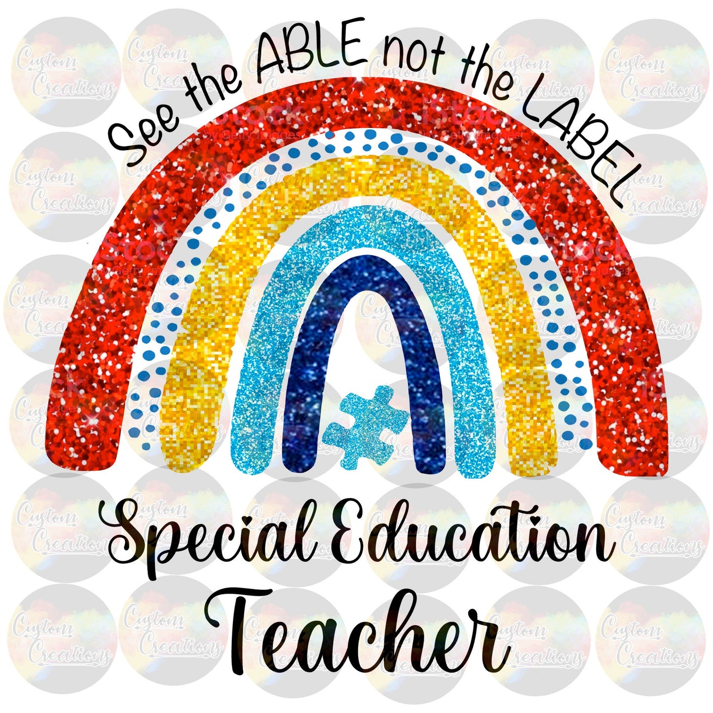 See the Able Not the Label Autism Special Education Teacher Puzzle Rainbow Print 3.5" Clear Laser Printed Waterslide