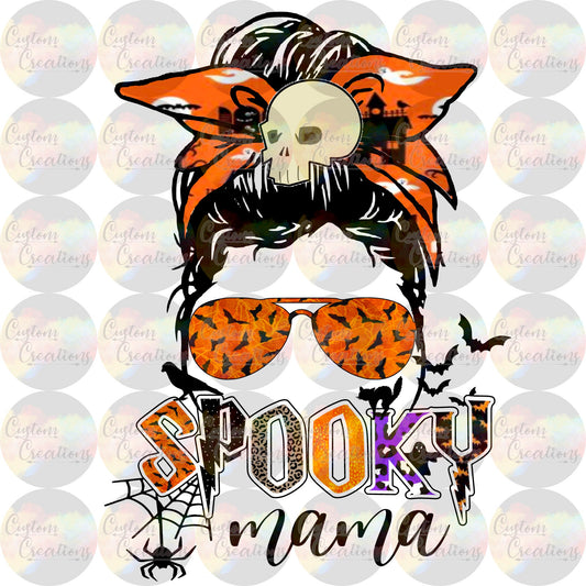 Spooky Mom Life Halloween Mama Messy Bun Leopard Print 3.5" Clear Laser Printed Waterslide