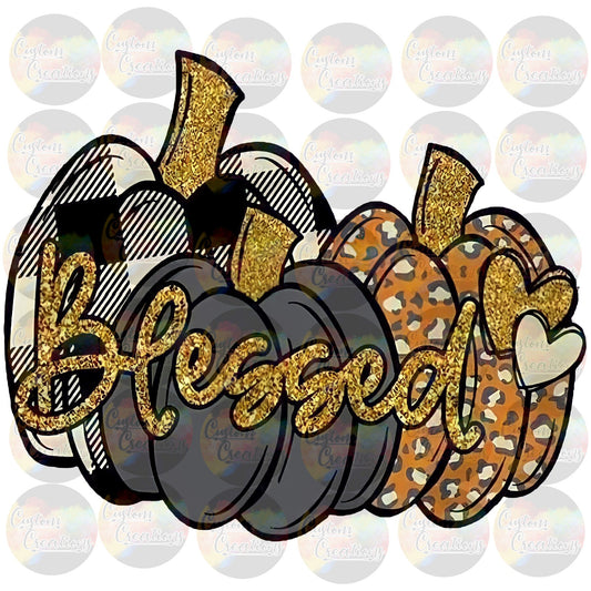 Blessed Pumpkins Fall Glitter Plaid Cute Print Sublimation Transfer Ready To Press