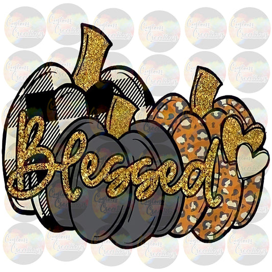 Blessed Pumpkins Cute Plaid Glitter  3.5" Clear Laser Printed Waterslide