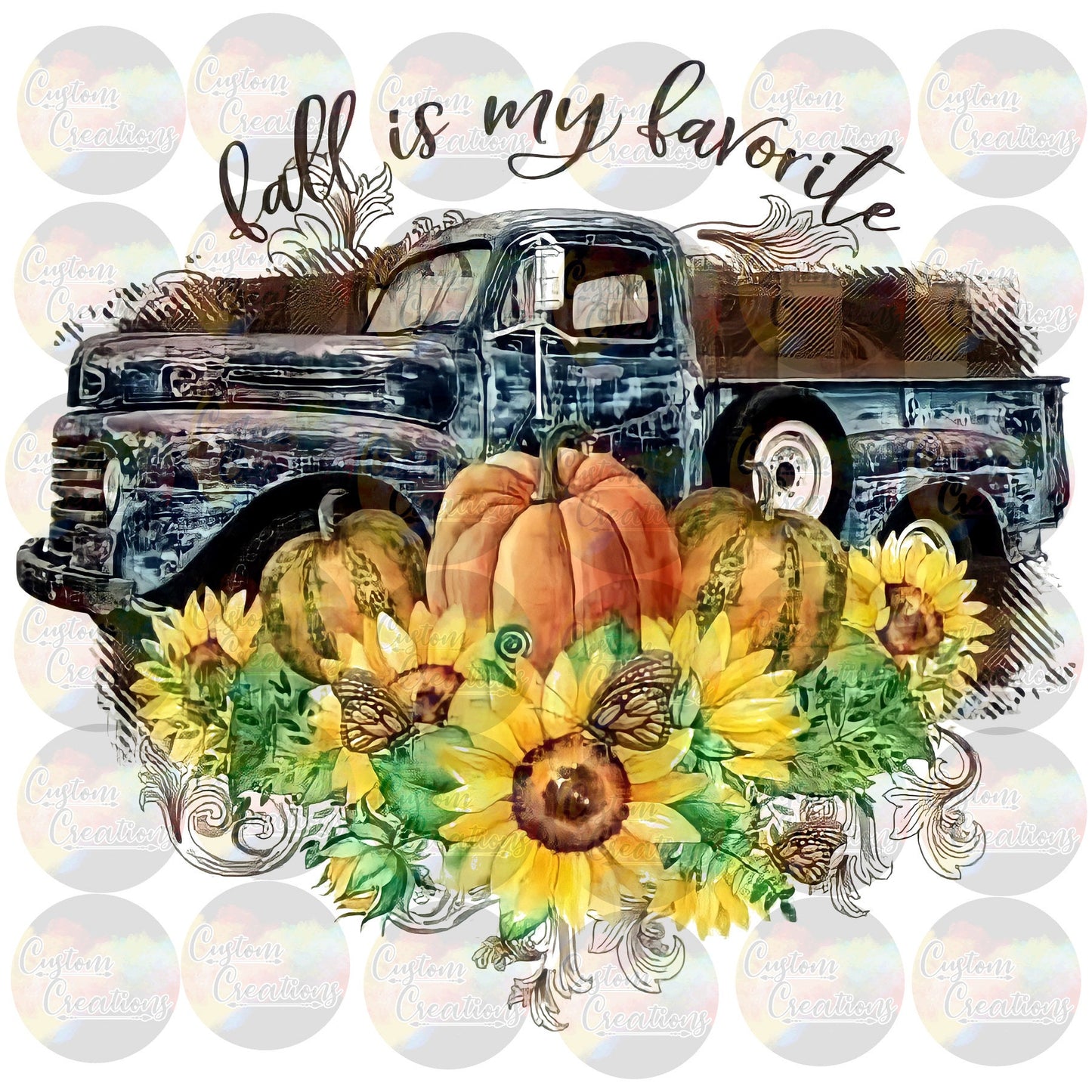 Fall Is My Favorite Truck Pumpkins Cute Plaid Glitter  3.5" Clear Laser Printed Waterslide