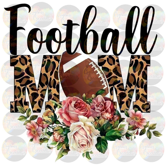 Football Mom Football Season Sports Flowers Leopard Glitter  3.5" Clear Laser Printed Waterslide