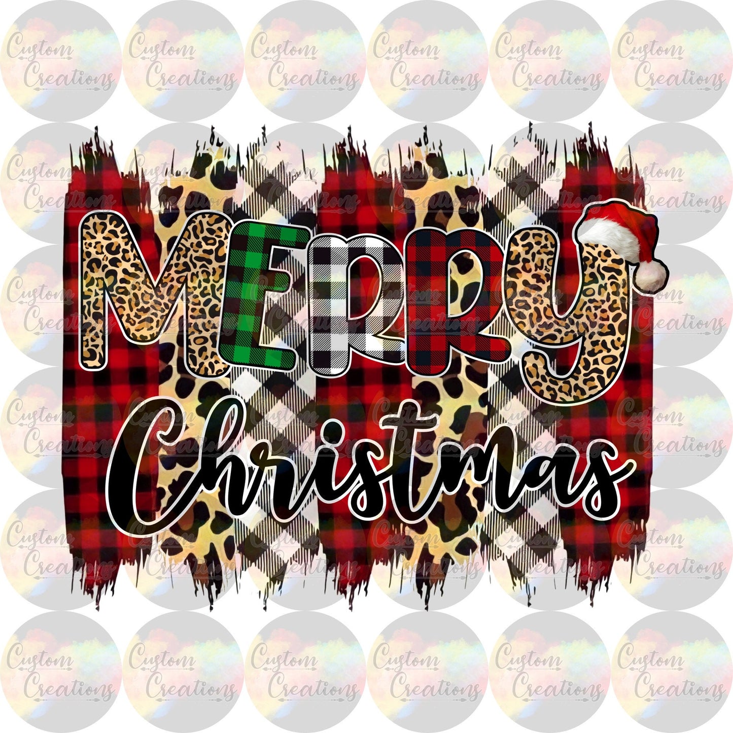 Merry Christmas with Plaid and Cheetah Print Sublimation Transfer Ready To Press