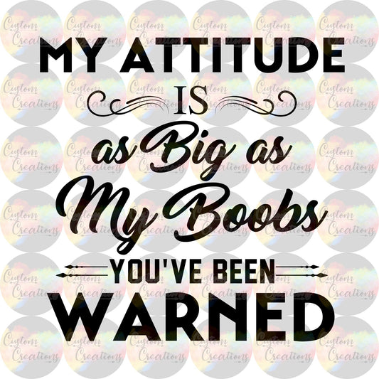 My Attitude Is As Big As My Boobs You've Been Warned Print Sublimation Transfer Ready To Press