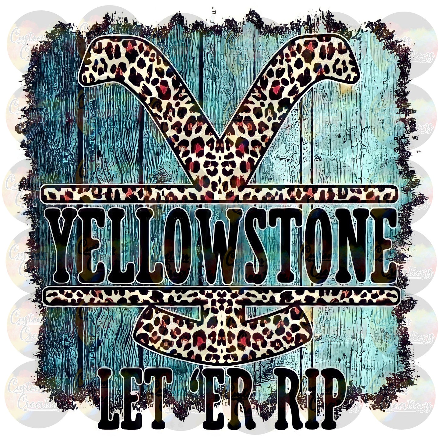 Yellow Stone Leopard Teal Wood Rustic Print Sublimation Transfer Ready To Press