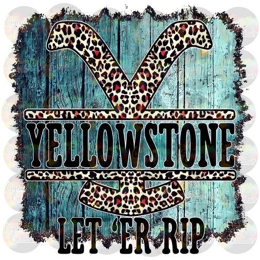 Yellow Stone Rustic Wood Western Teal Let Er Rip Leopard Circle Fur Tan 3.5 inch Waterslide