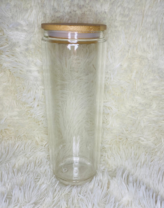20 Ounce Double Walled Sublimation Snow Globe Glass Tumbler with Bamboo Lid