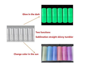 20oz White UV Color change Shimmer and Green Glow Sublimation Straight Non Taper Skinny Blank